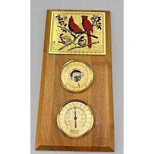 Vintage Highline West Cardinals Barometer Wood & Etched Brass France  12" x 6"